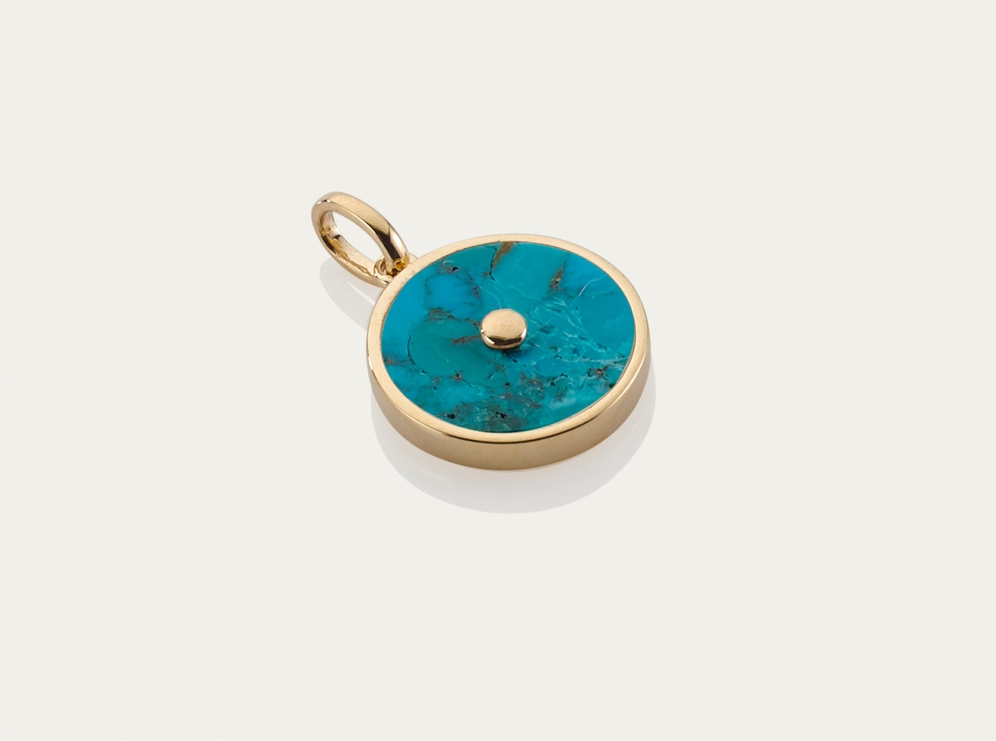 Blue Turquoise with Diamond Button Pendant