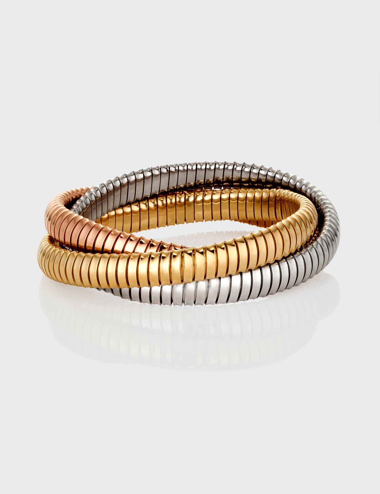 Trinity Rolling Tubogas Bracelet 8mm - Tricolour Gold