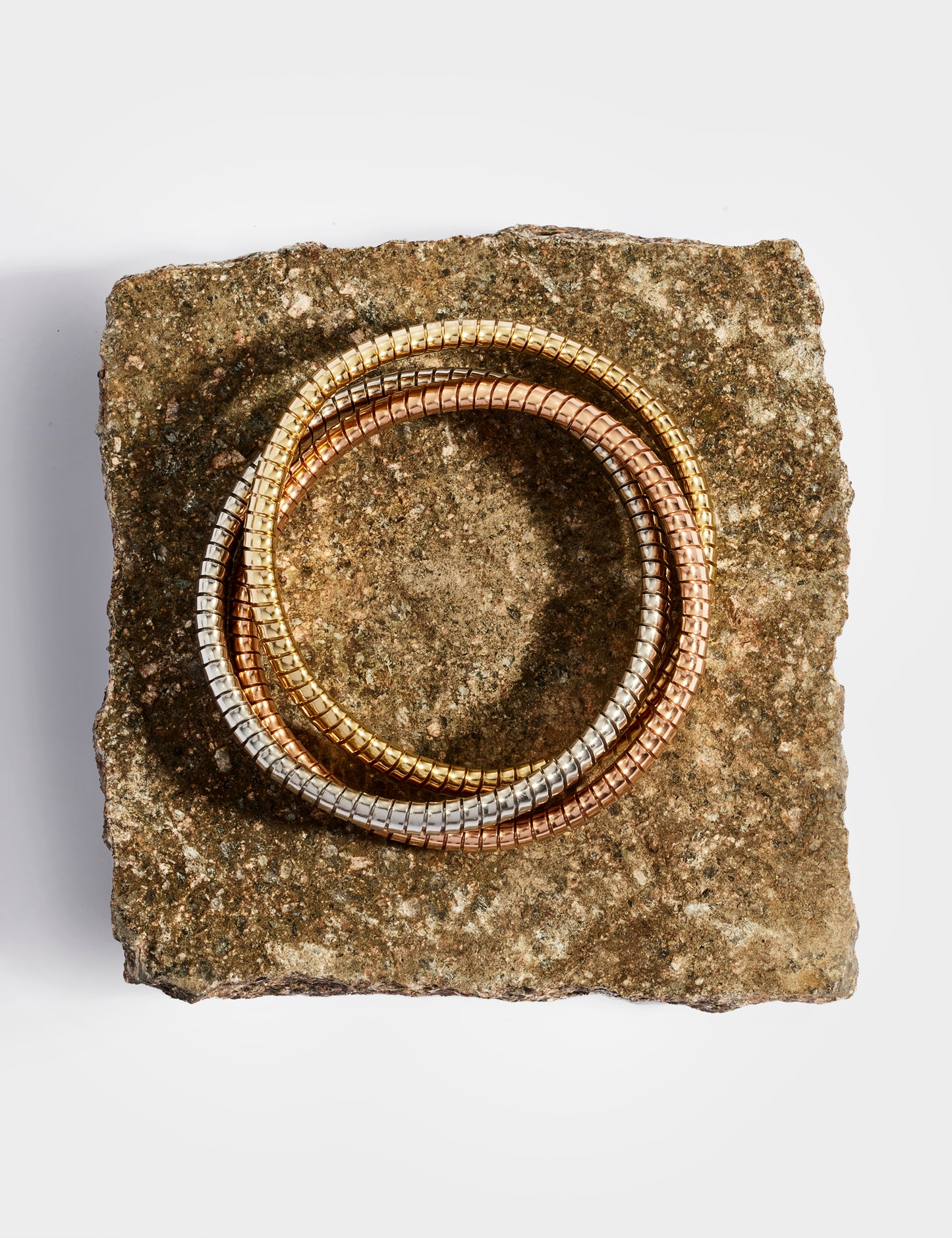 Trinity Rolling Tubogas Bracelet 8mm - Tricolour Gold