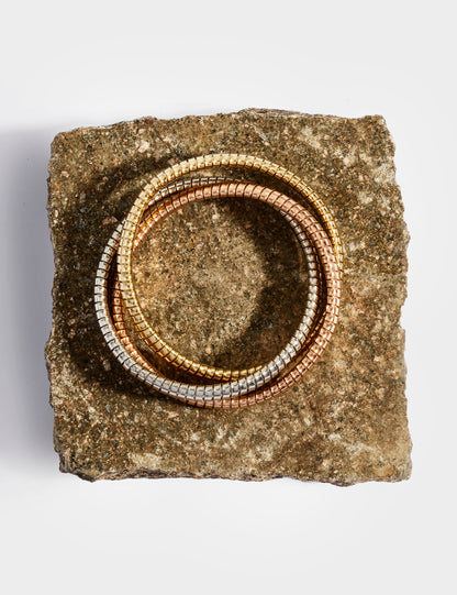 Trinity Rolling Tubogas Bracelet 8mm - Tricolour Gold