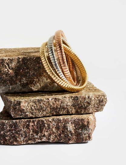 Trinity Rolling Tubogas Bracelet 8mm - Tricolour Gold