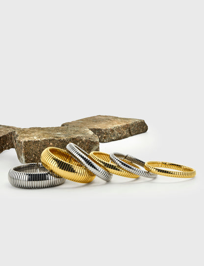 Domed Tubogas Cuff Bracelet 8mm - White Gold