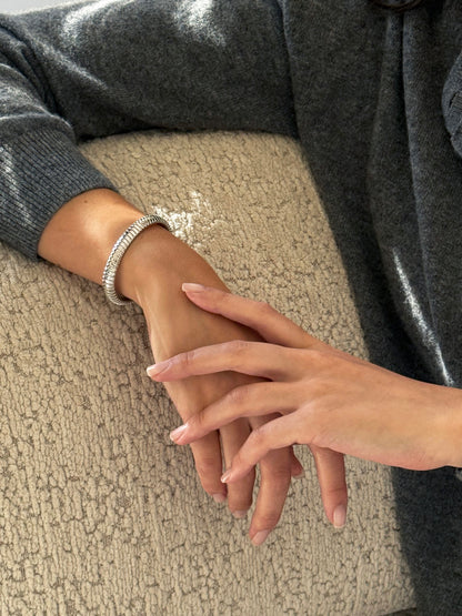 Domed Tubogas Cuff Bracelet 8mm - White Gold