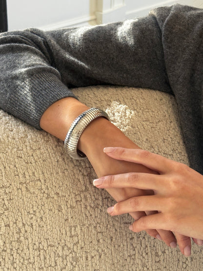 Domed Tubgoas Cuff Bracelet 20mm -  White Gold