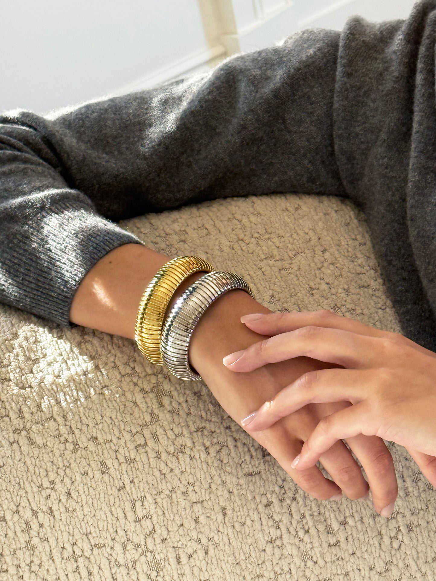 Domed Tubgoas Cuff Bracelet 20mm -  White Gold