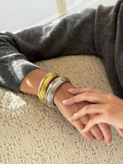 Domed Tubgoas Cuff Bracelet 20mm -  White Gold