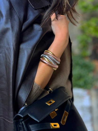 Trinity Rolling Tubogas Bracelet 8mm - Tricolour Gold