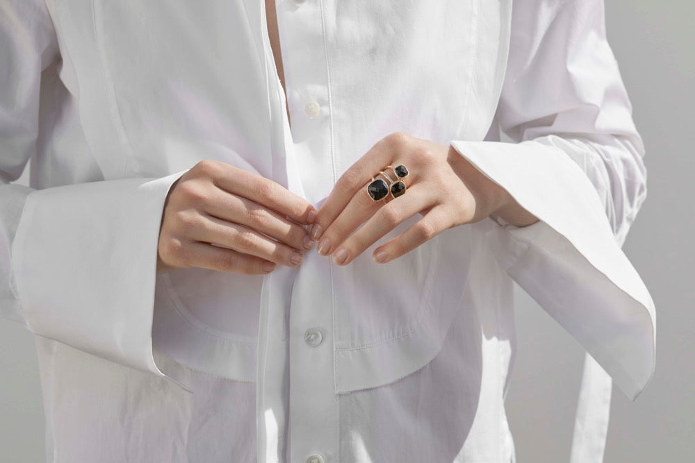 Bobo Onyx Square brillite cut Ring 12mm