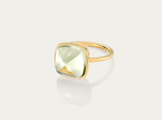 SUGARLOAF Cut Ring - GREEN AMETHYST 12MM, 18K Gold
