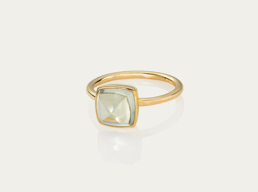 SUGARLOAF Cut Ring - GREEN AMETHYST 8MM, 18K Gold