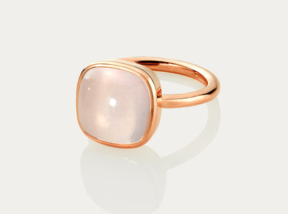 CABOCHON Cut Ring 12MM - ROSE QUARTZ 18 Rose Gold