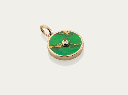 Green Turquoise with Diamond Button Pendant