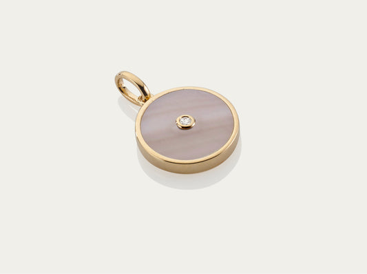 Pink Moonstone with Diamond Button Pendant